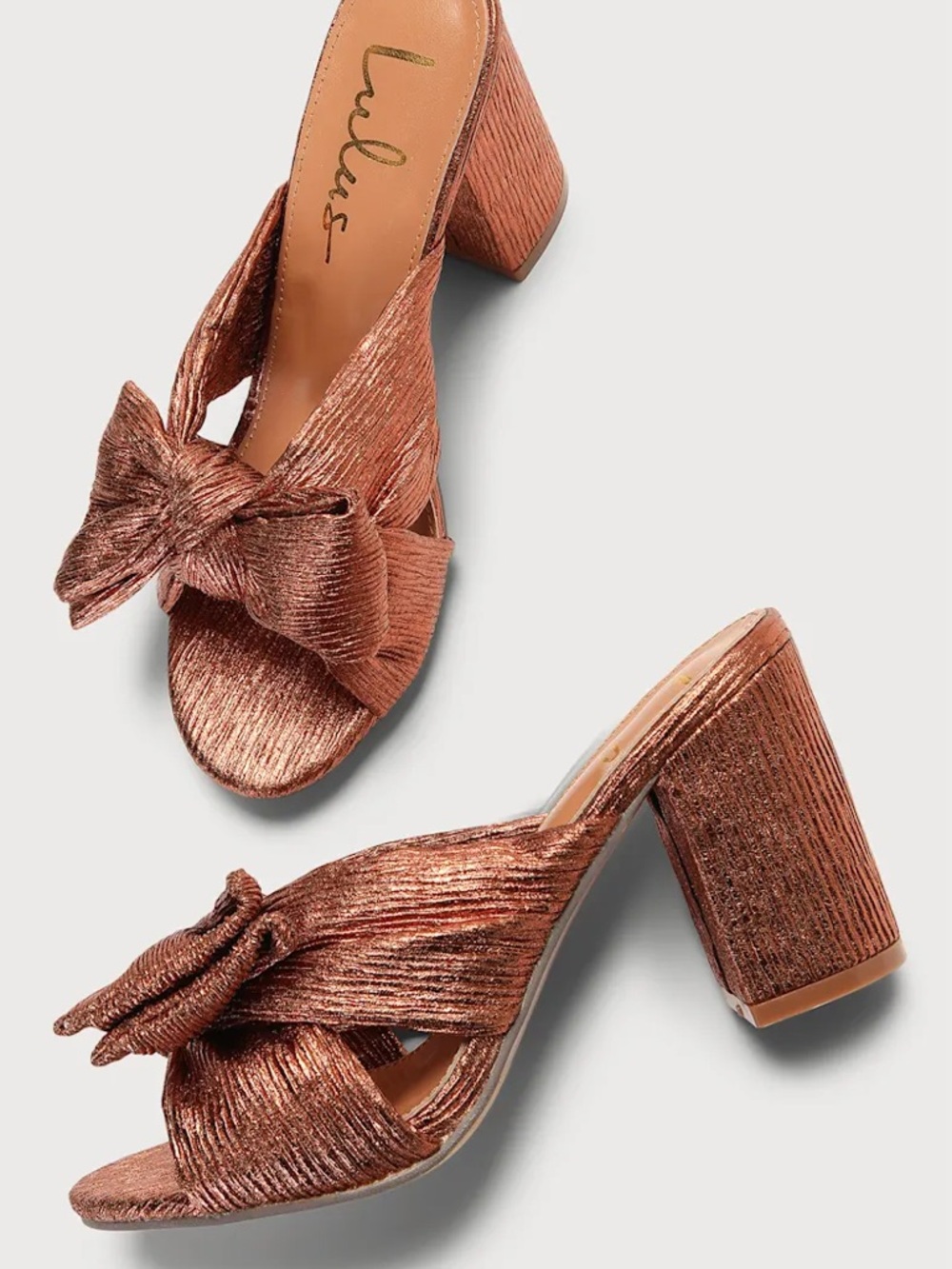 LULU’S • Dorothea Rose Gold Knotted High Heel Sandals.